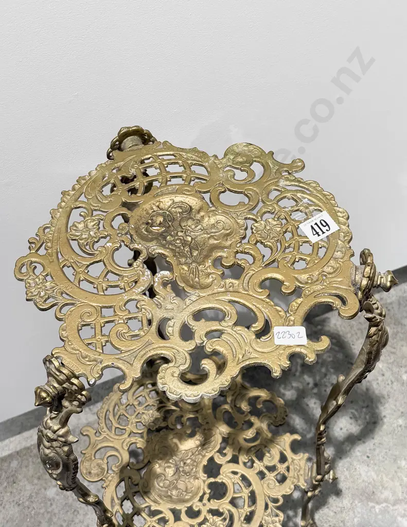 Ornate Brass Two Tier Plant Stand Image 1++