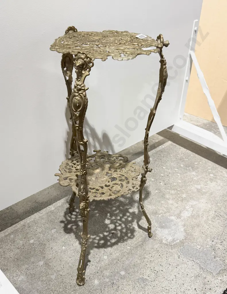 Ornate Brass Two Tier Plant Stand Image 1++