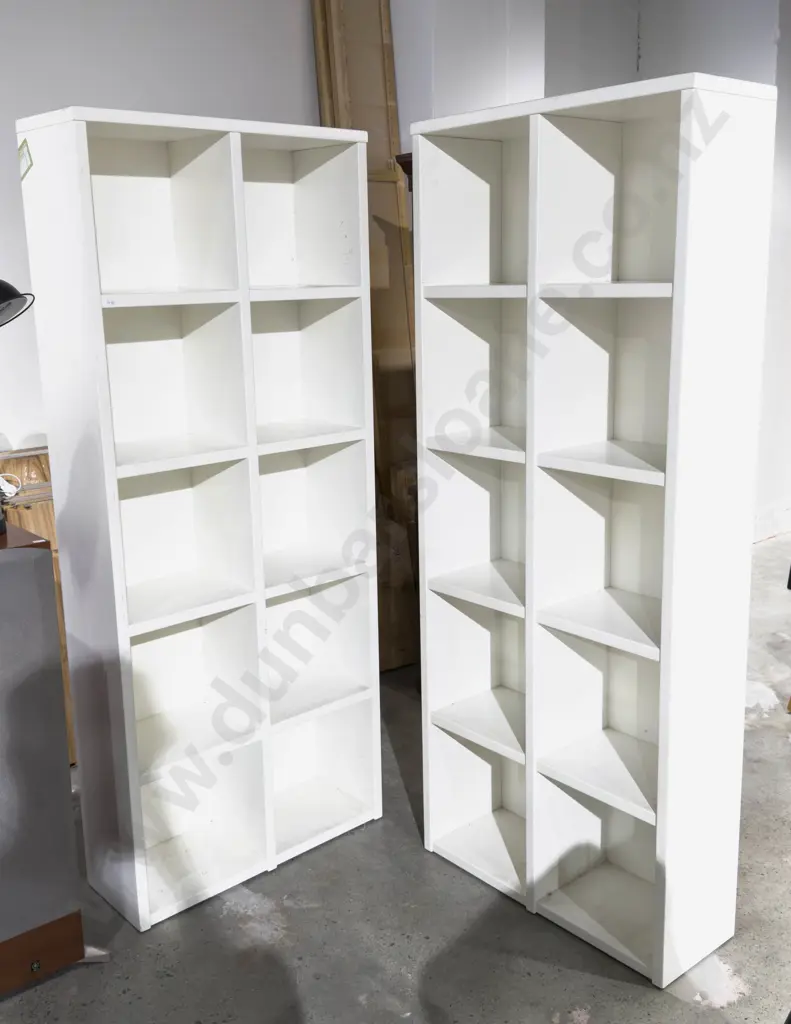 Pair of Modern White Pigeon-Hole Bookcases Image 1++