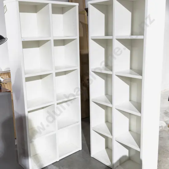 Pair of Modern White Pigeon-Hole Bookcases