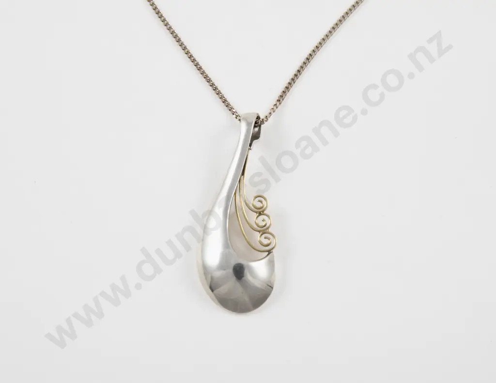 NZ Jeweller Tony Williams 18ct Gold and S/S Koru Design Pendant Image 1++