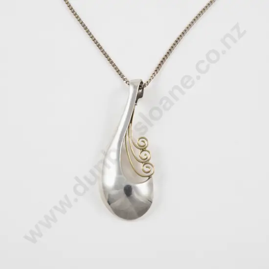 NZ Jeweller Tony Williams 18ct Gold and S/S Koru Design Pendant