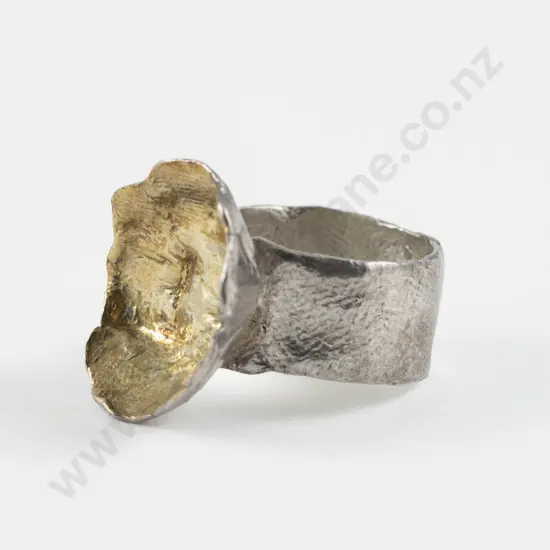 NZ Jeweller Helen Punton S/S and Gold Plated Textured Shell Ring
