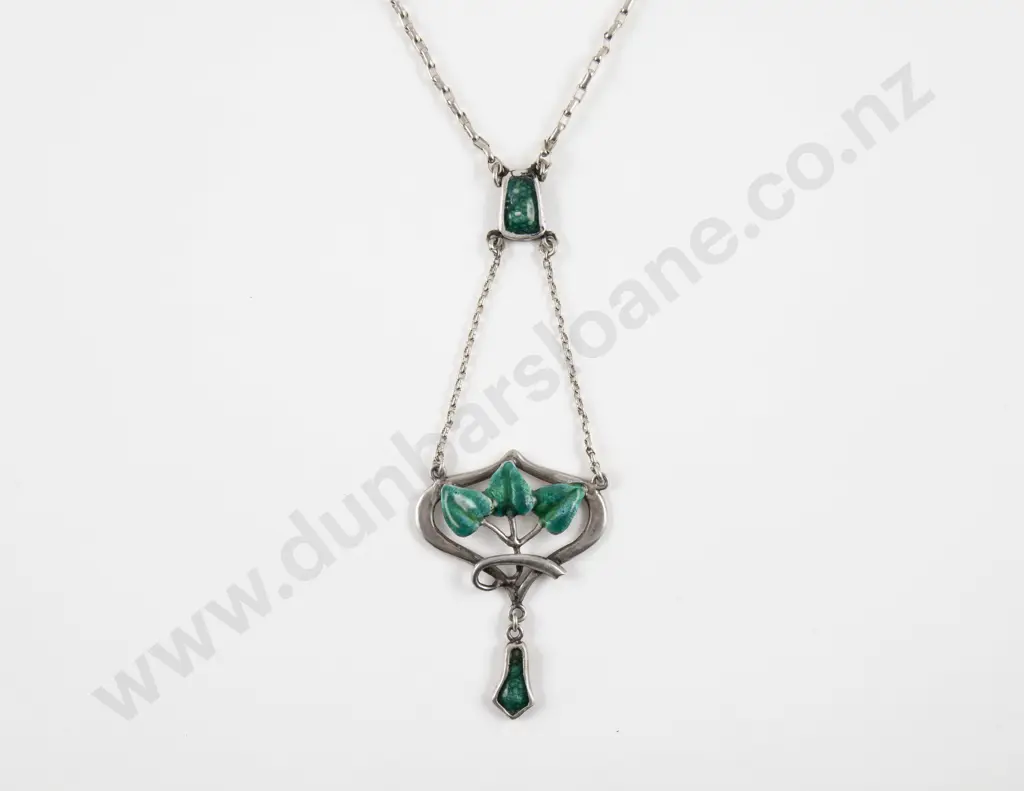 NZ Jeweller Reuben Watts (1869 - 1940) Arts and Crafts S/S and Enamel Pendant Image 1++