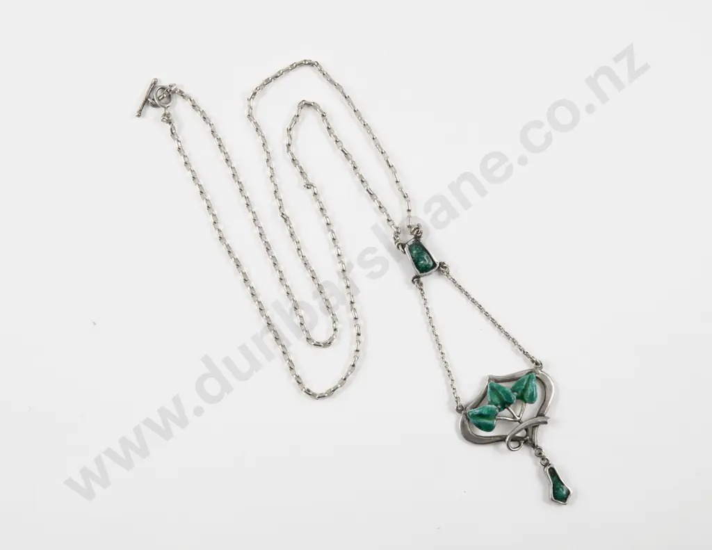 NZ Jeweller Reuben Watts (1869 - 1940) Arts and Crafts S/S and Enamel Pendant Image 1++