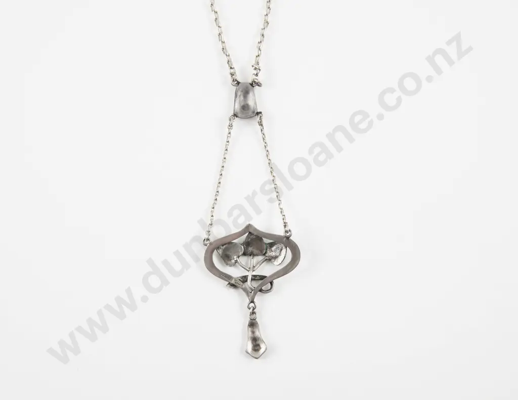 NZ Jeweller Reuben Watts (1869 - 1940) Arts and Crafts S/S and Enamel Pendant Image 1++