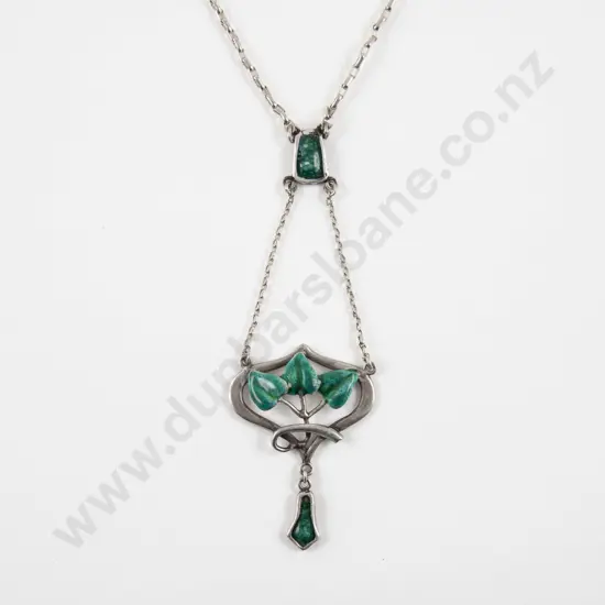 NZ Jeweller Reuben Watts (1869 - 1940) Arts and Crafts S/S and Enamel Pendant