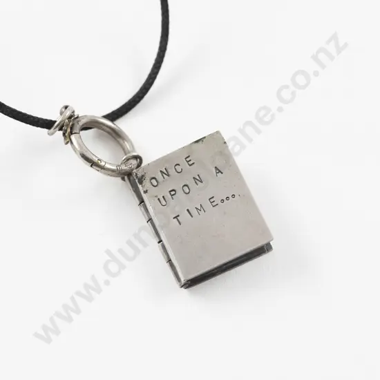 NZ Jeweller Rebecca Fargher Oxidised S/S 'Once Upon a Time' Book Charm Pendant