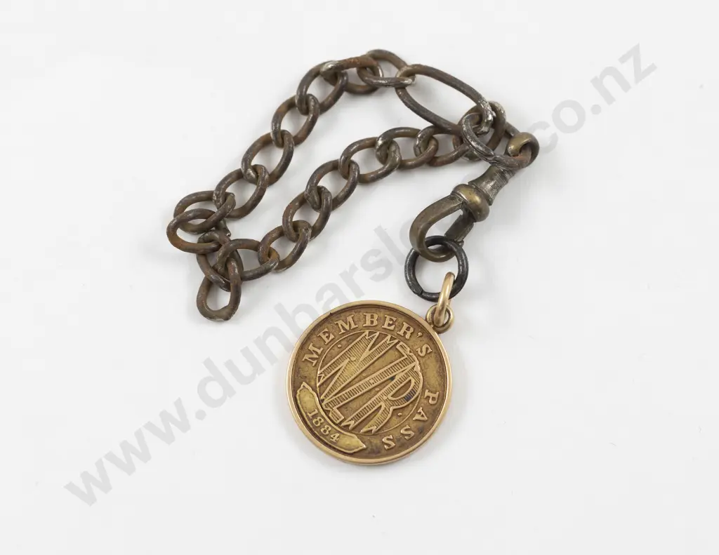 NZ Historical 1884 15ct Railways Pass Medallion Image 1++