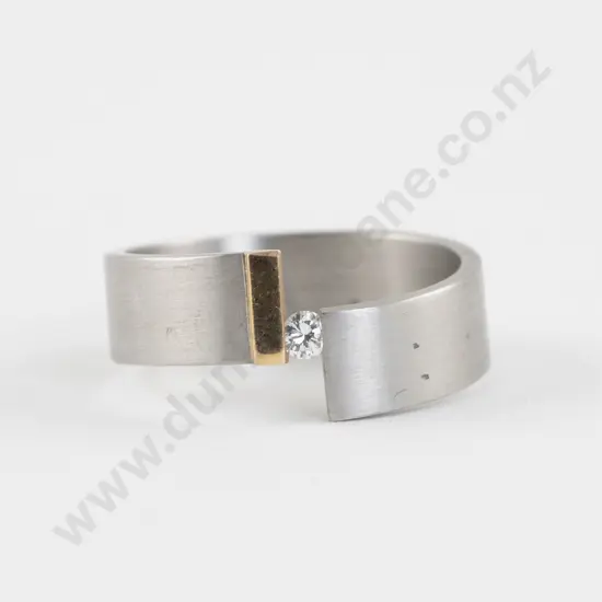 Platinum and 18ct Gold Single Stone Diamond Band Ring