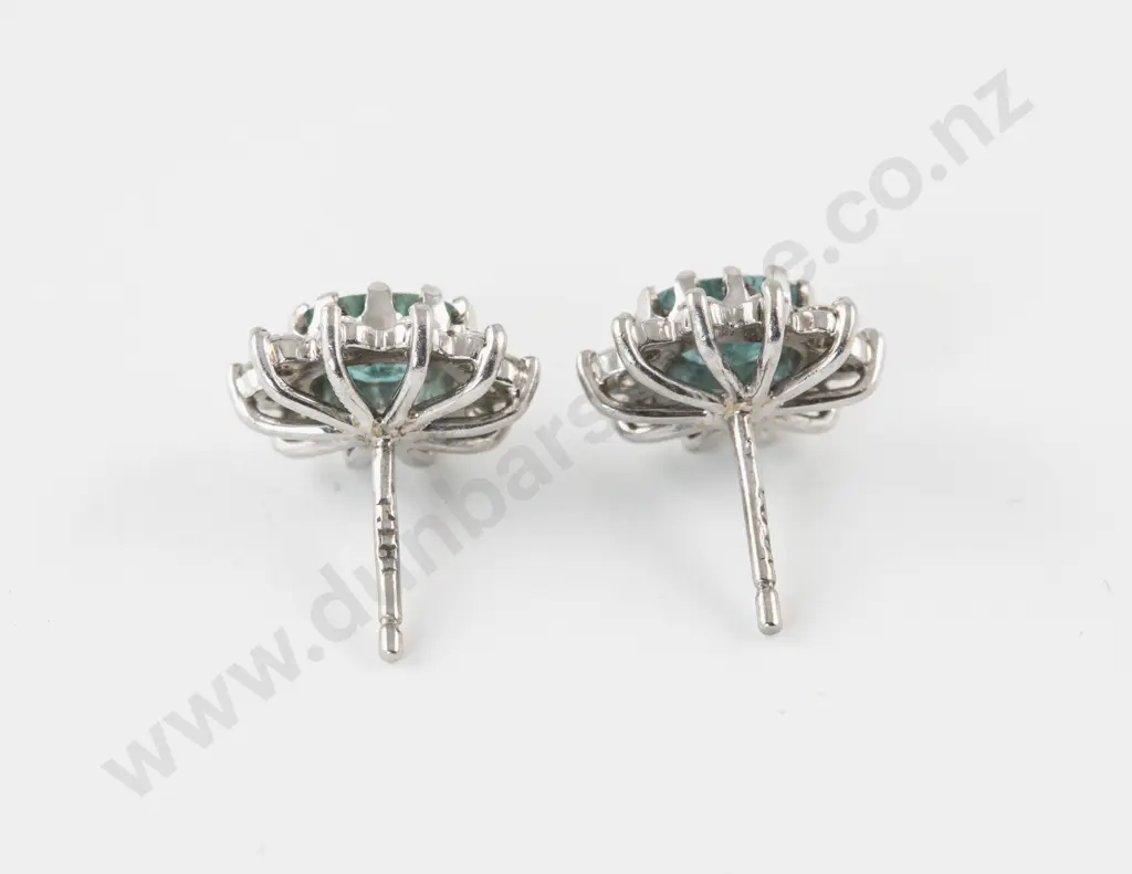 Pair 18ct White Gold Diamond and Emerald Stud Earrings Image 1++