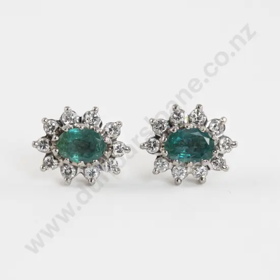 Pair 18ct White Gold Diamond and Emerald Stud Earrings