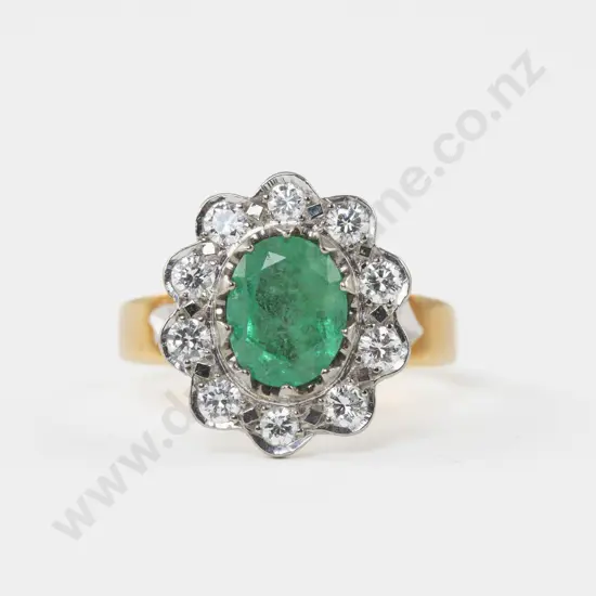 18ct Diamond and Emerald Cluster Ring