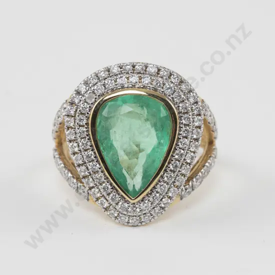 18ct 86Stone Diamond and Emerald Cluster Ring