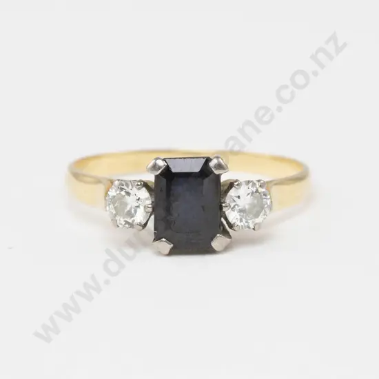 18ct Three Stone Diamond and Sapphire Ring