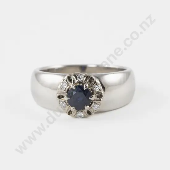18ct White Gold and Platinum Diamond and Sapphire Cluster Ring