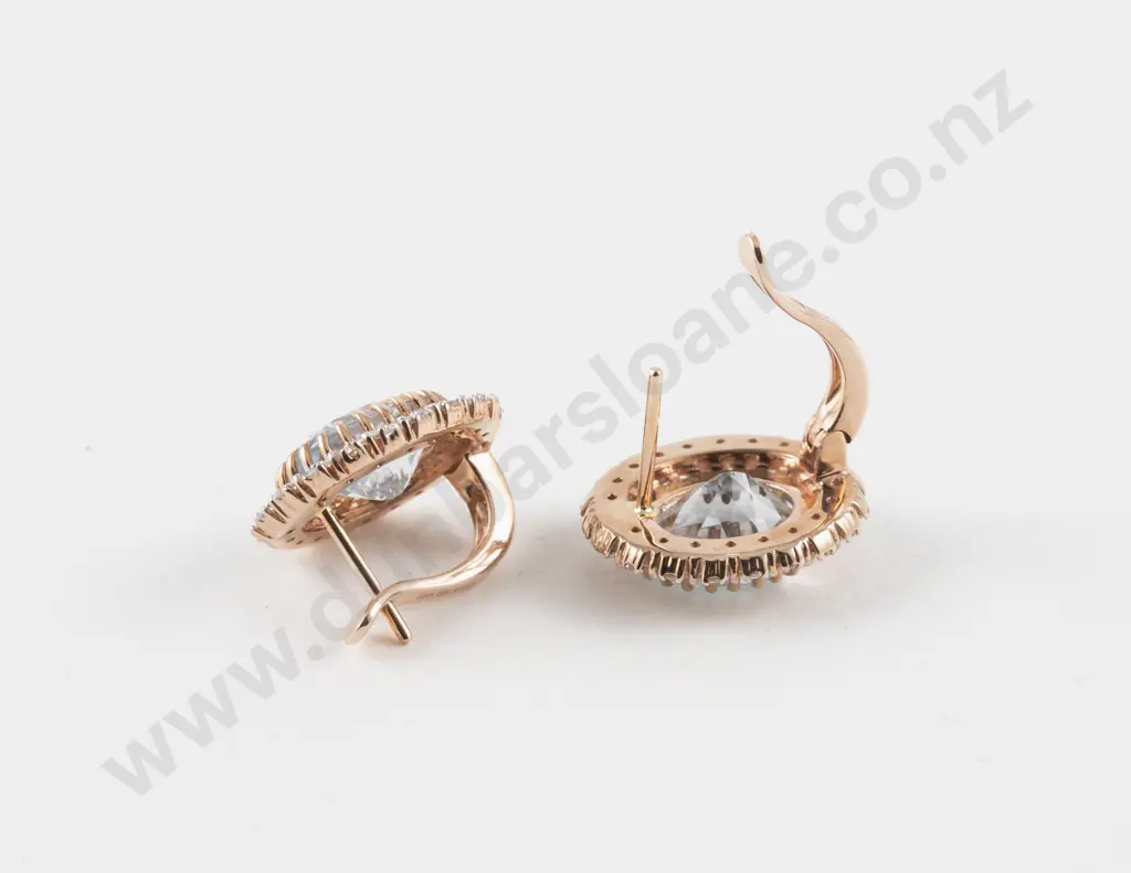 Pair 14ct Rose Gold 41Stone Diamond and Aquamarine Cluster Earrings Image 1++