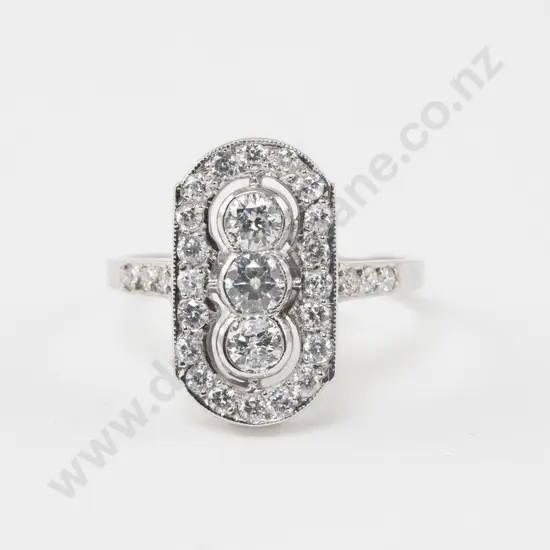 Art Deco Style 18ct White Gold 29Stone Diamond Ring