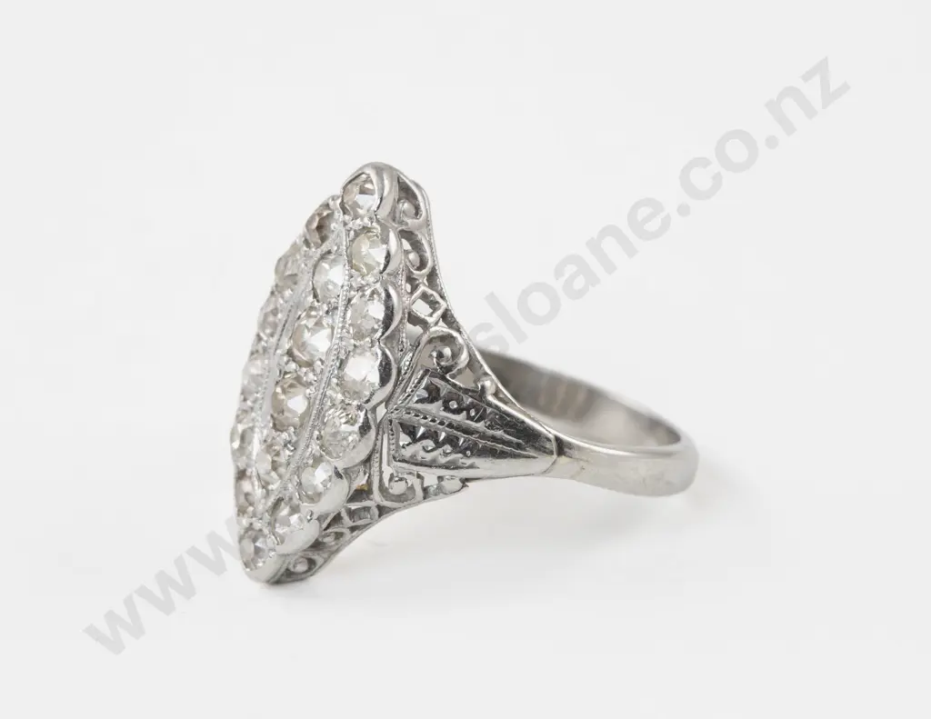 Early C20th All Platinum 18Stone Diamond Cluster Ring Image 1++