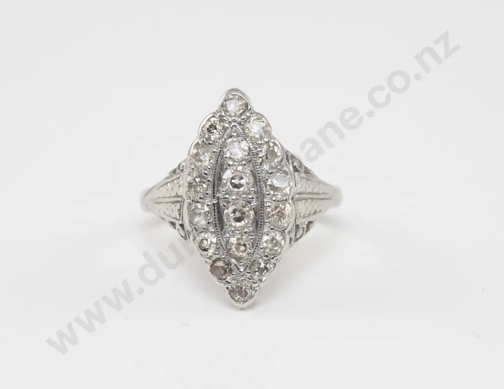 Early C20th All Platinum 18Stone Diamond Cluster Ring Image 1++