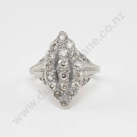 Early C20th All Platinum 18Stone Diamond Cluster Ring