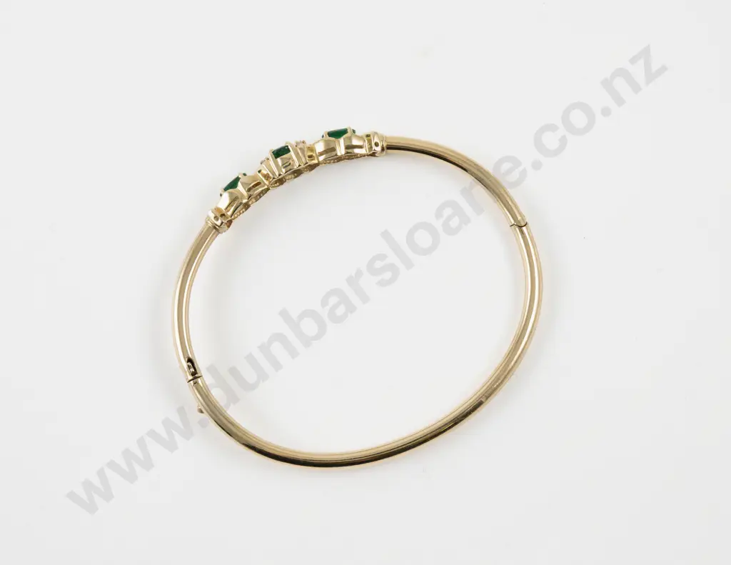 10ct Five Stone Diamond and Emerald Hinged Snap Bangle Image 1++