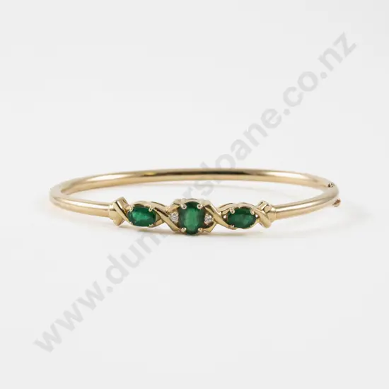 10ct Five Stone Diamond and Emerald Hinged Snap Bangle