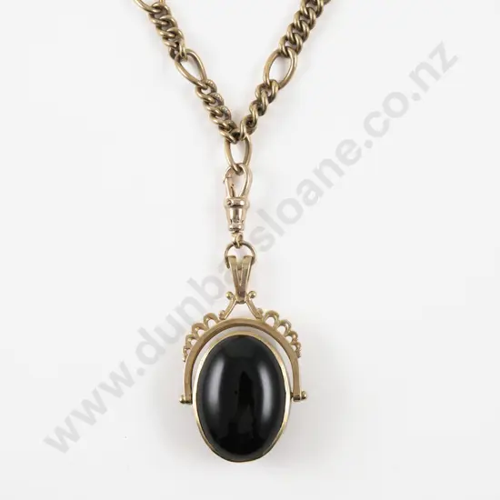 Vintage 9ct Mounted Carnelian and Onyx Swivel Fob Pendant