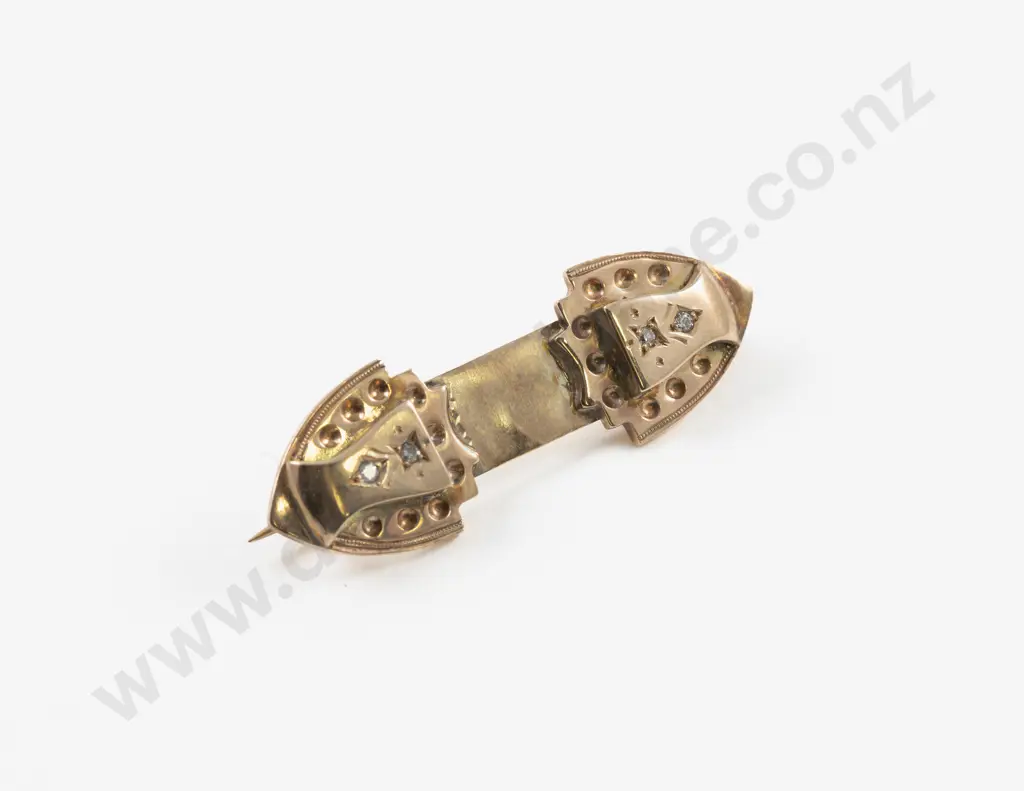 Victorian 9ct Rose Gold Four Stone Diamond Bar Brooch Image 1++