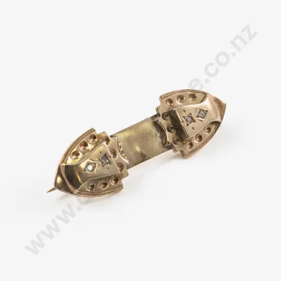 Victorian 9ct Rose Gold Four Stone Diamond Bar Brooch