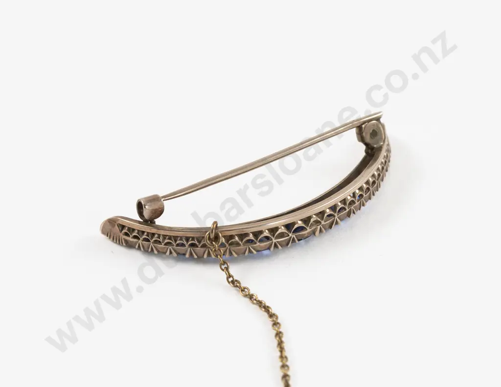 Edwardian 9ct 25Stone Diamond and Sapphire Crescent Brooch Image 1++