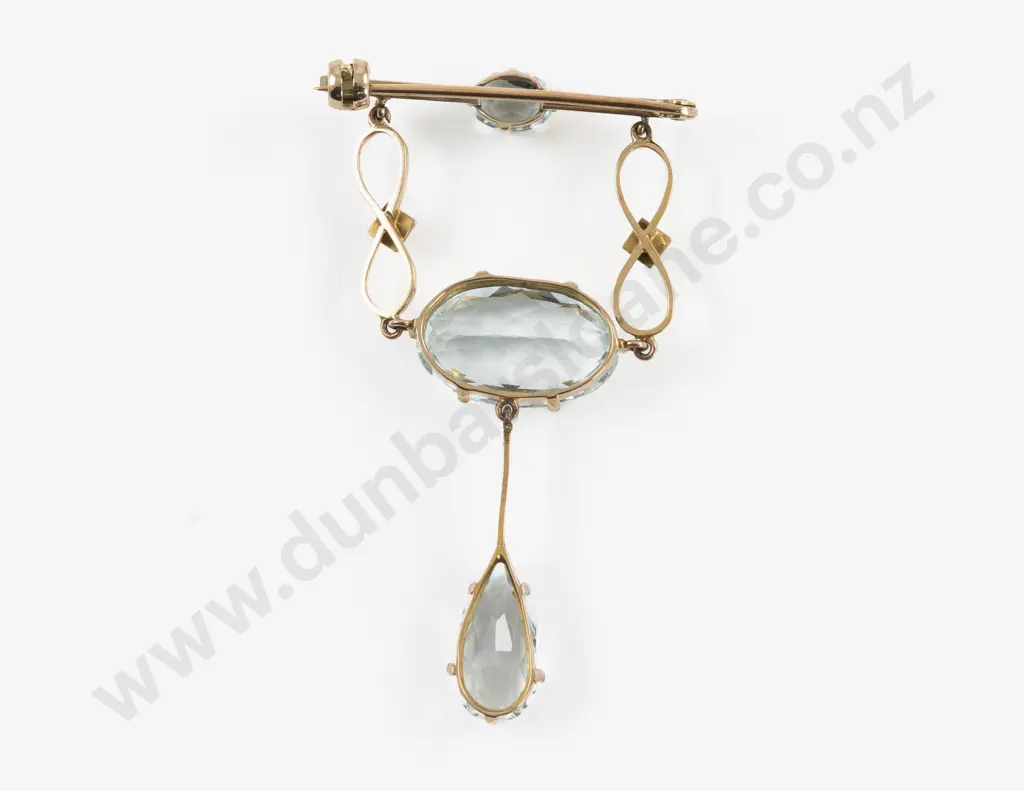 Victorian 9ct Three Stone Aquamarine Pendant Drop Bar Brooch Image 1++