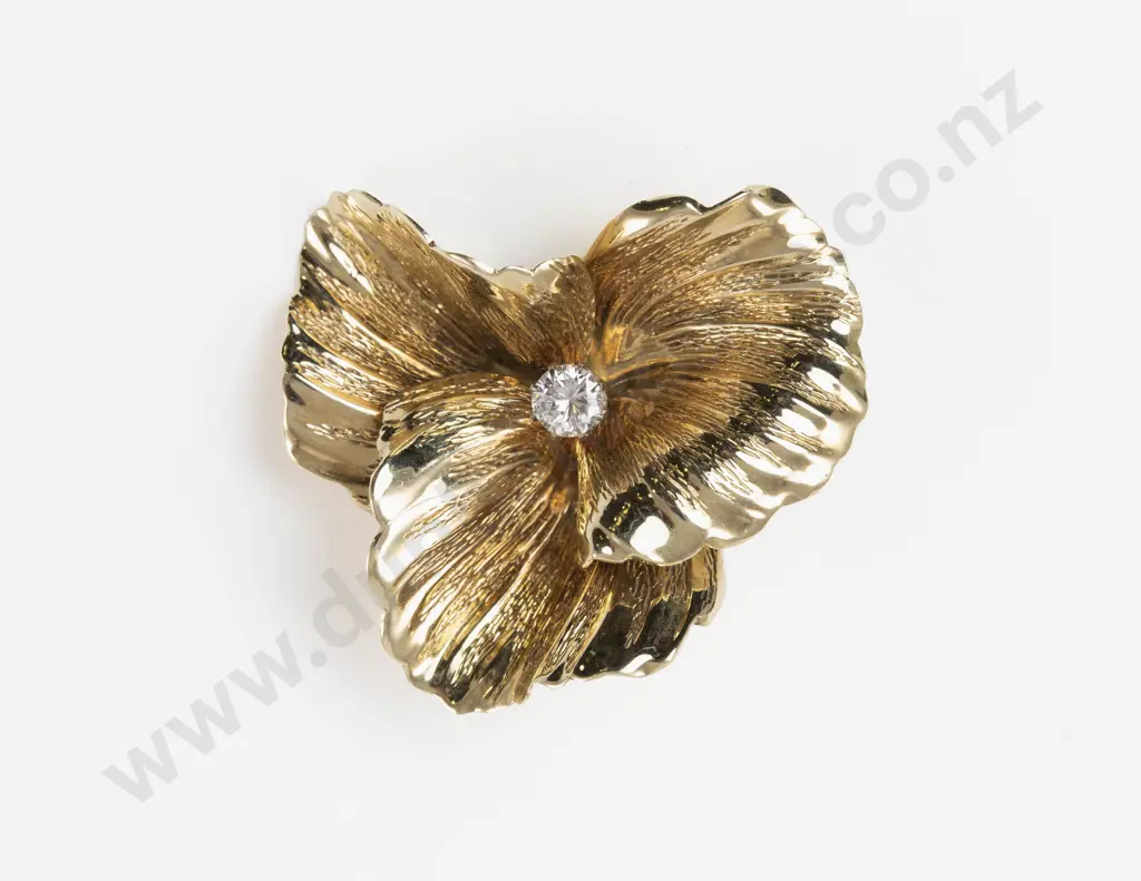 Vintage Grosse Germany 1960 14ct Single Stone Diamond Orchid Brooch Image 1++