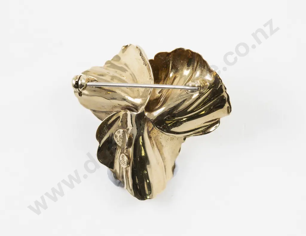Vintage Grosse Germany 1960 14ct Single Stone Diamond Orchid Brooch Image 1++