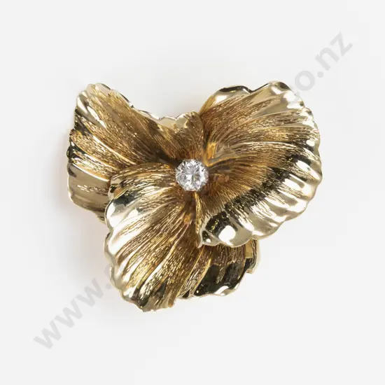 Vintage Grosse Germany 1960 14ct Single Stone Diamond Orchid Brooch