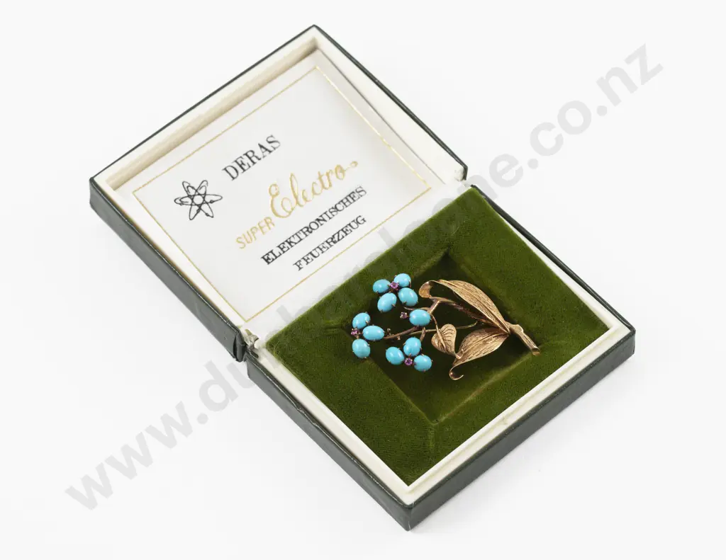 Vintage 18ct 15Stone Ruby and Turquoise Flower Brooch Image 1++