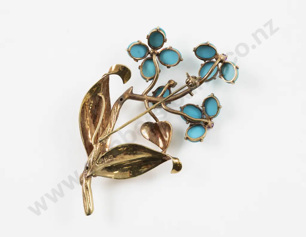 Vintage 18ct 15Stone Ruby and Turquoise Flower Brooch Image 1++