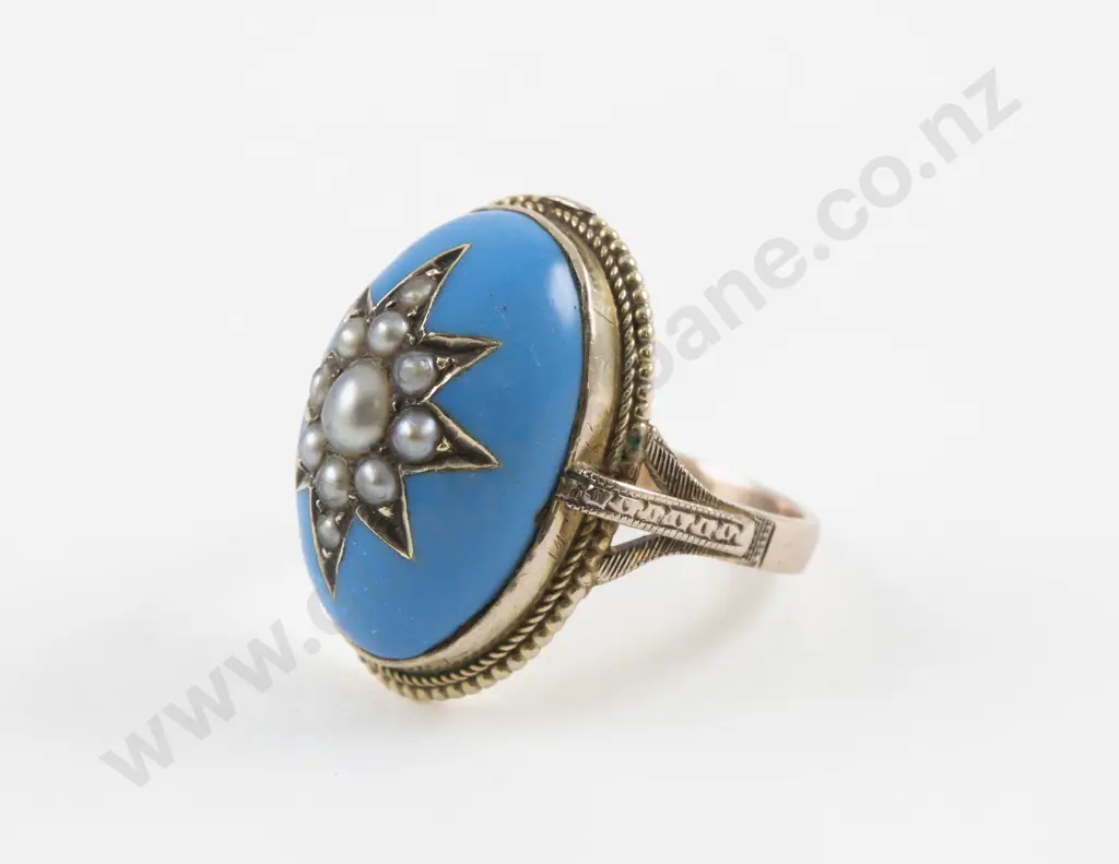 Victorian 9ct Turquoise and Pearl Dress Ring Image 1++