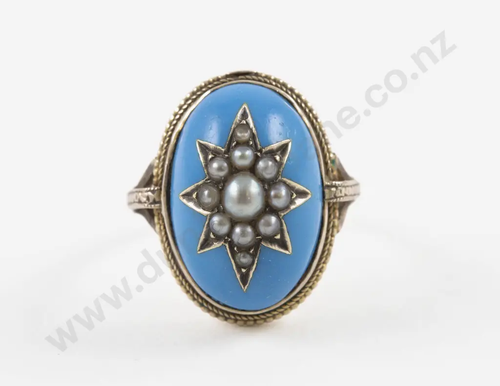 Victorian 9ct Turquoise and Pearl Dress Ring Image 1++