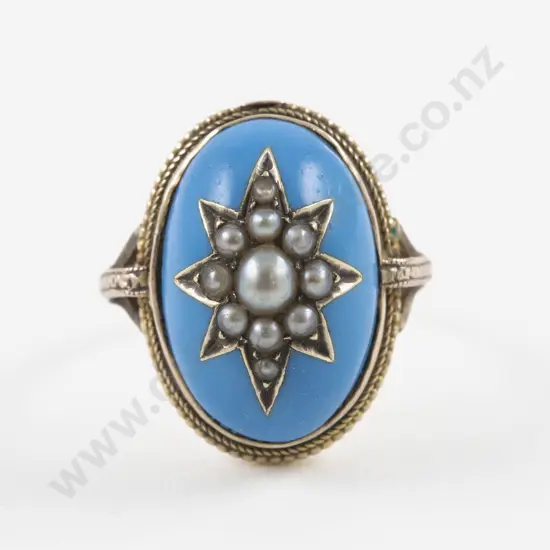 Victorian 9ct Turquoise and Pearl Dress Ring