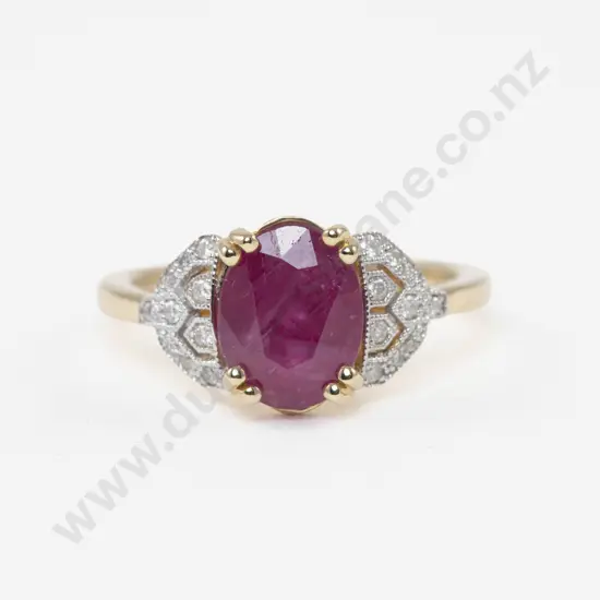 14ct 21Stone Diamond and Ruby Ring