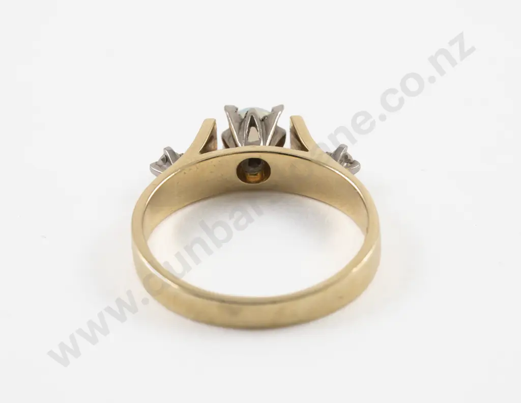 18ct Three Stone Diamond and Opal Dress Ring Image 1++