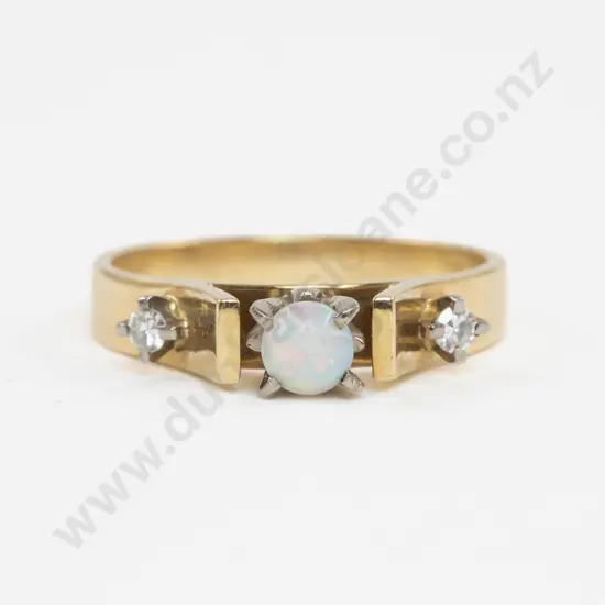 18ct Three Stone Diamond and Opal Dress Ring