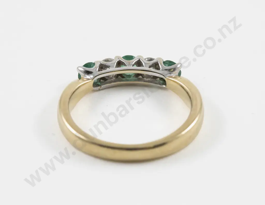 18ct Five Stone Diamond and Emerald Bridge Ring Image 1++