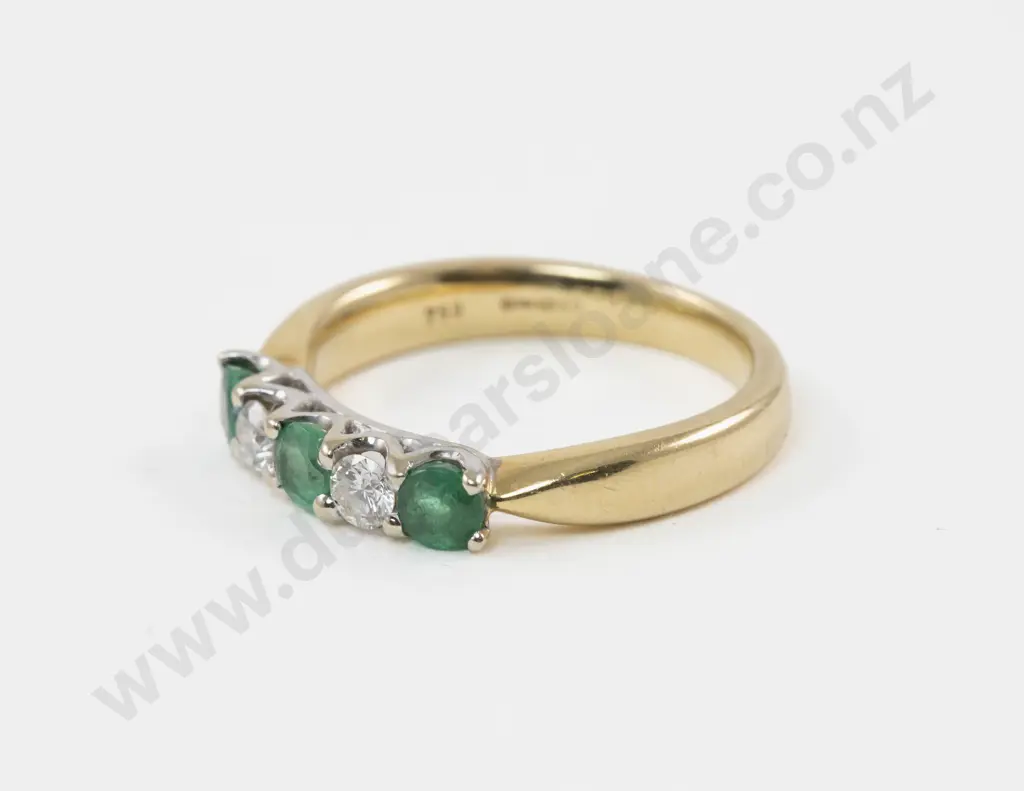 18ct Five Stone Diamond and Emerald Bridge Ring Image 1++