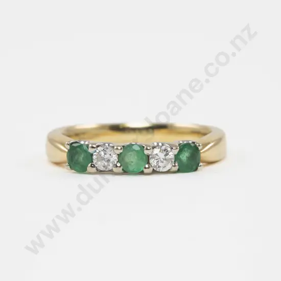 18ct Five Stone Diamond and Emerald Bridge Ring