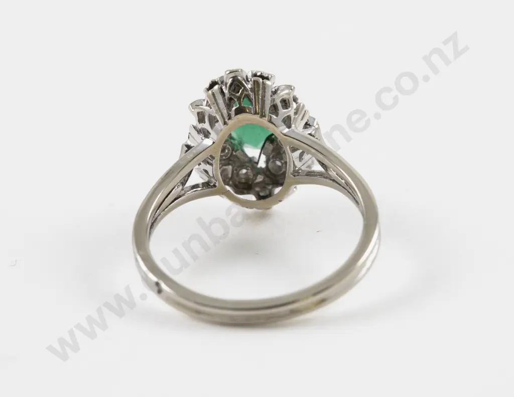 18ct White Gold Eleven Stone Diamond and Chrysoprase Cluster Ring Image 1++