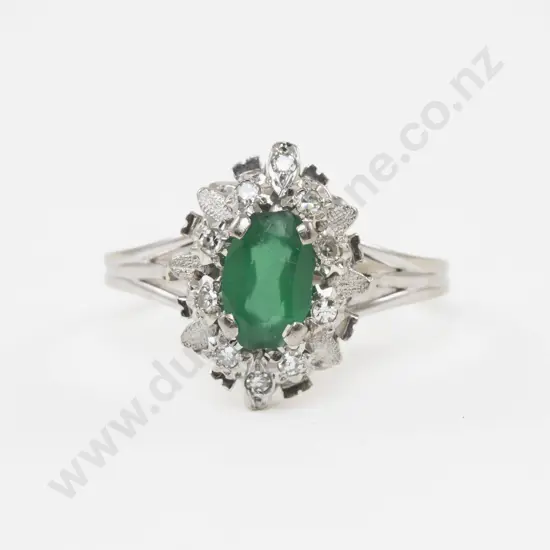 18ct White Gold Eleven Stone Diamond and Chrysoprase Cluster Ring