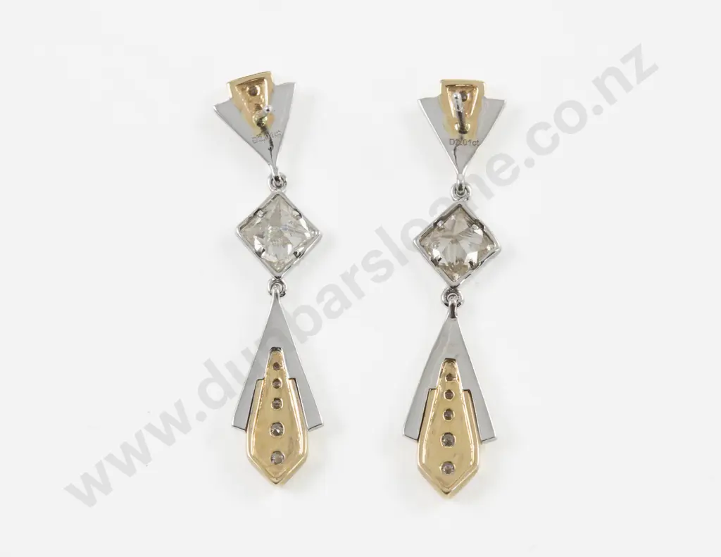 Pair 14ct White Gold Eight Stone Diamond Pendant Drop Earrings Image 1++