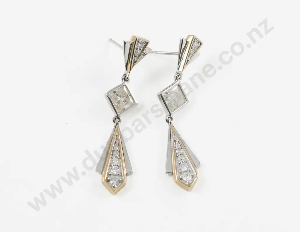 Pair 14ct White Gold Eight Stone Diamond Pendant Drop Earrings Image 1++
